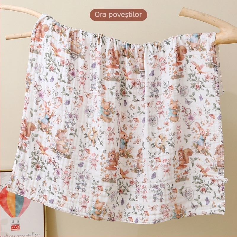 Prosop de baie pentru bebeluți din bumbac cu tifon, 6 straturi, pentru toate anotimpurile, pătură moale cu desene animate pentru baie