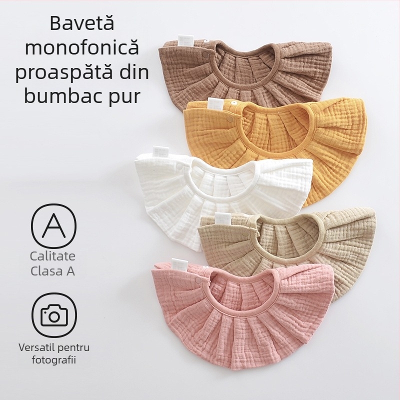 Bandă de salivare pentru bebeluși din bumbac 100%, țesătură din tifon, stil coreean, 0–2 ani