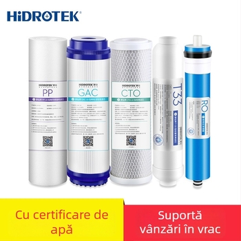 Filtru cu cinci etape pentru purificator de apă: bumbac PP, cărbune granular, cărbune comprimat și membrană RO, filtru universal de 10 inch