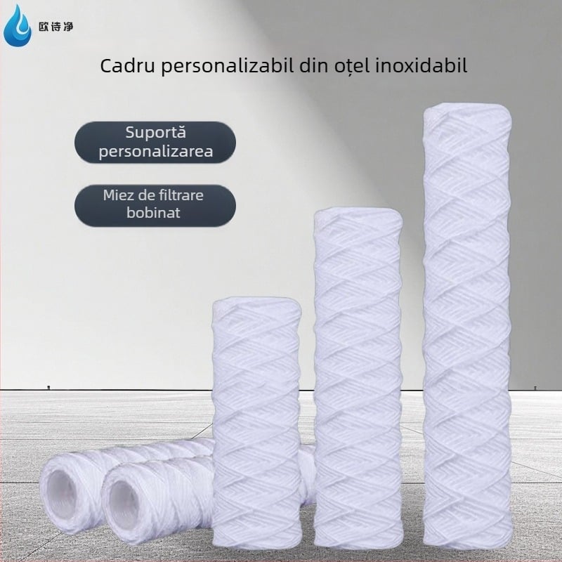 Element filtrant cu fibre PP înfășurat, 10 inch, 5 microni / 1 mm, rezistent la temperaturi înalte, schelet din oțel inoxidabil, bumb absorbant, dimensiuni 20/30/40 inch