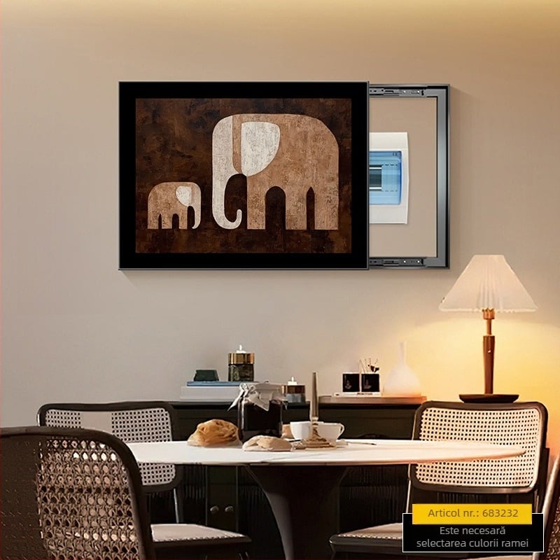 Tablou decorativ înrămat pentru cutia de contor electric, cu elefant retro