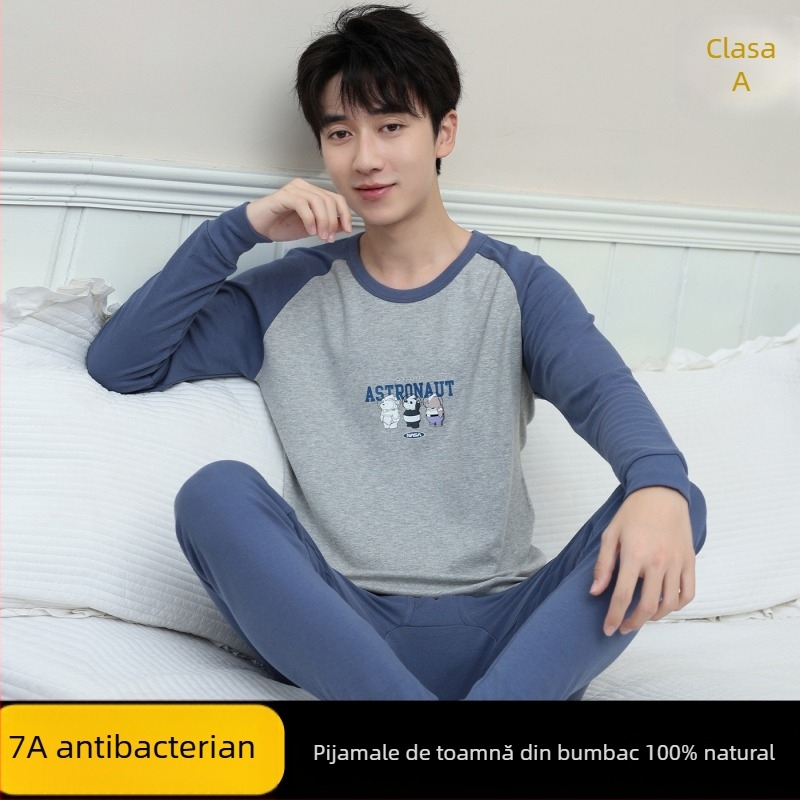 Set de tricouri și pantaloni din bumbac 100% pentru toamnă, lenjerie termică pentru băieți adolescenți