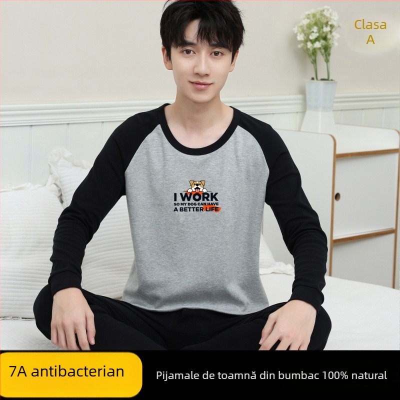 Set de tricouri și pantaloni din bumbac 100% pentru toamnă, lenjerie termică pentru băieți adolescenți