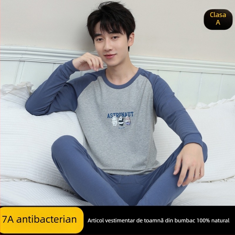 Set de tricouri și pantaloni din bumbac 100% pentru toamnă, lenjerie termică pentru băieți adolescenți