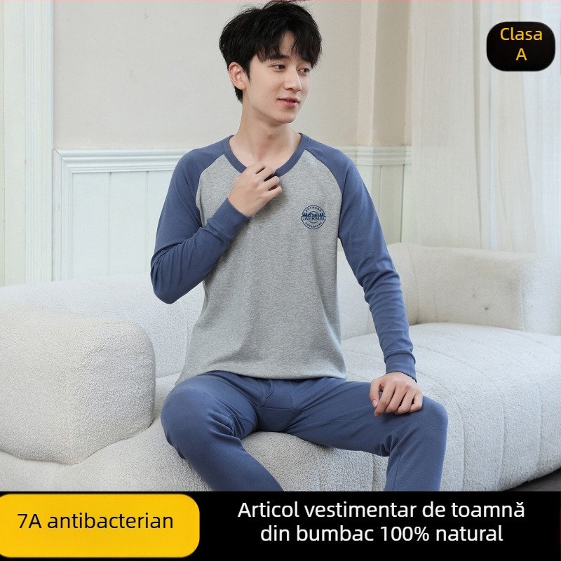 Set de tricouri și pantaloni din bumbac 100% pentru toamnă, lenjerie termică pentru băieți adolescenți