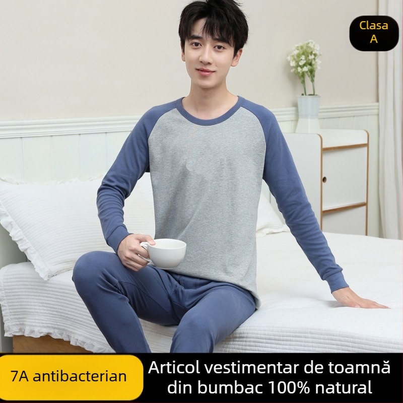Set de tricouri și pantaloni din bumbac 100% pentru toamnă, lenjerie termică pentru băieți adolescenți