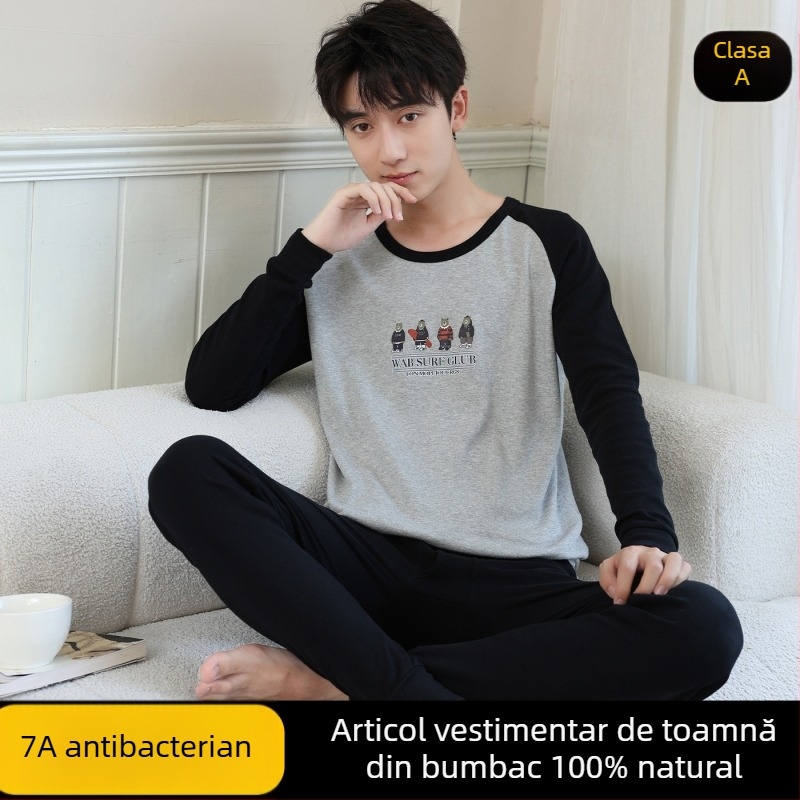 Set de tricouri și pantaloni din bumbac 100% pentru toamnă, lenjerie termică pentru băieți adolescenți