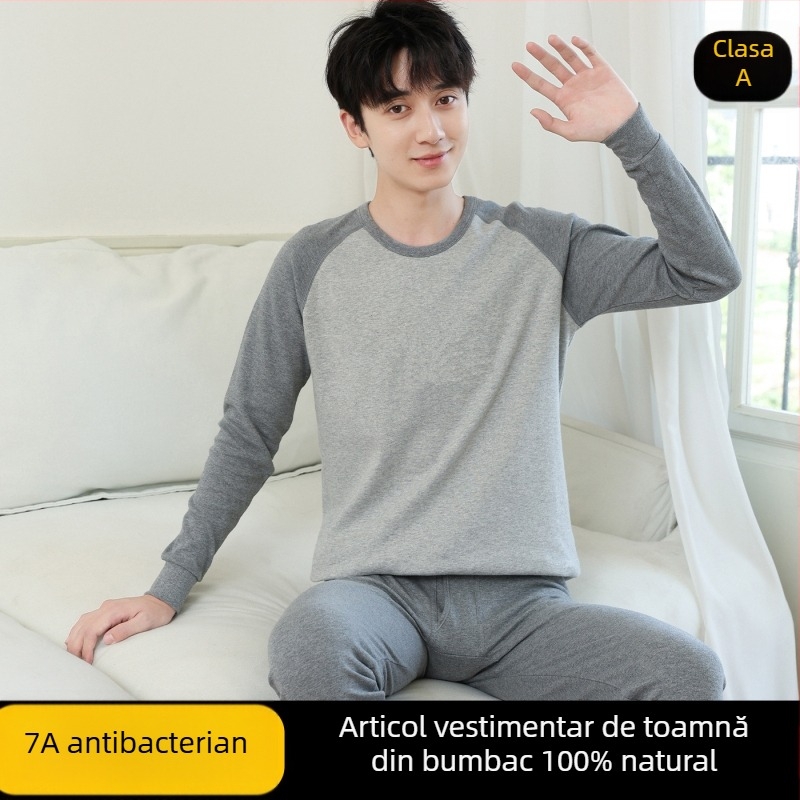 Set de tricouri și pantaloni din bumbac 100% pentru toamnă, lenjerie termică pentru băieți adolescenți