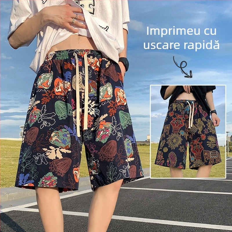Șorturi bărbătești până la genunchi, stil american, cu imprimeu floral, șorturi de plajă pentru vară, uscare rapidă