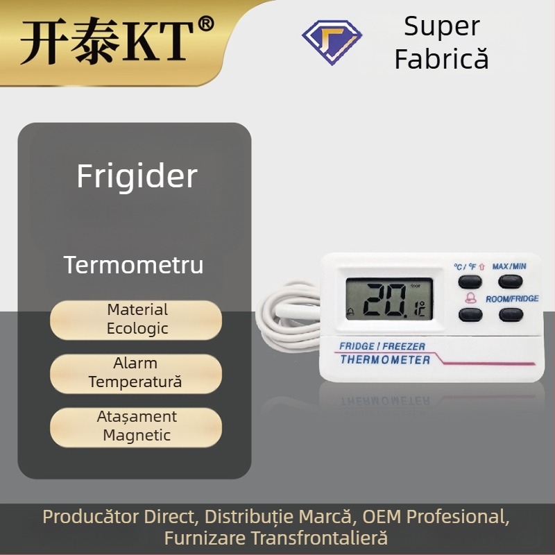 Termometru digital Kaitai pentru frigider și congelator, cu afișaj dual și alarmă de temperatură internă și externă