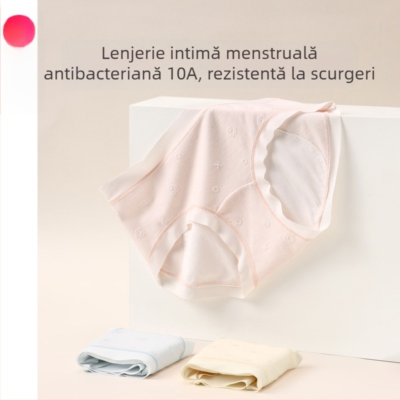 Chiloți antibacterieni femei pentru menstruație, talie medie, protecție împotriva scurgerilor laterale