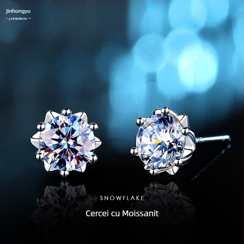Cercei cu Moissanit de 1 ct din argint 925, design fulg de zăpadă, bijuterii ușoare pentru femei