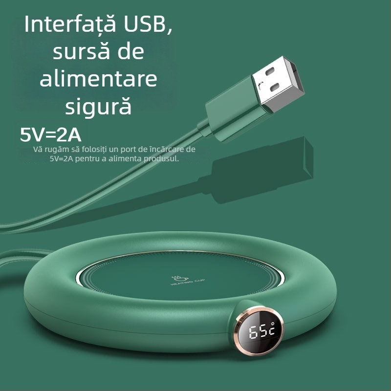 Bază încălzitoare inteligentă pentru ceașcă, cu temperatură constantă, pentru încălzirea laptelui și cafelei, alimentare USB, pentru birou și casă, temperatură reglabilă