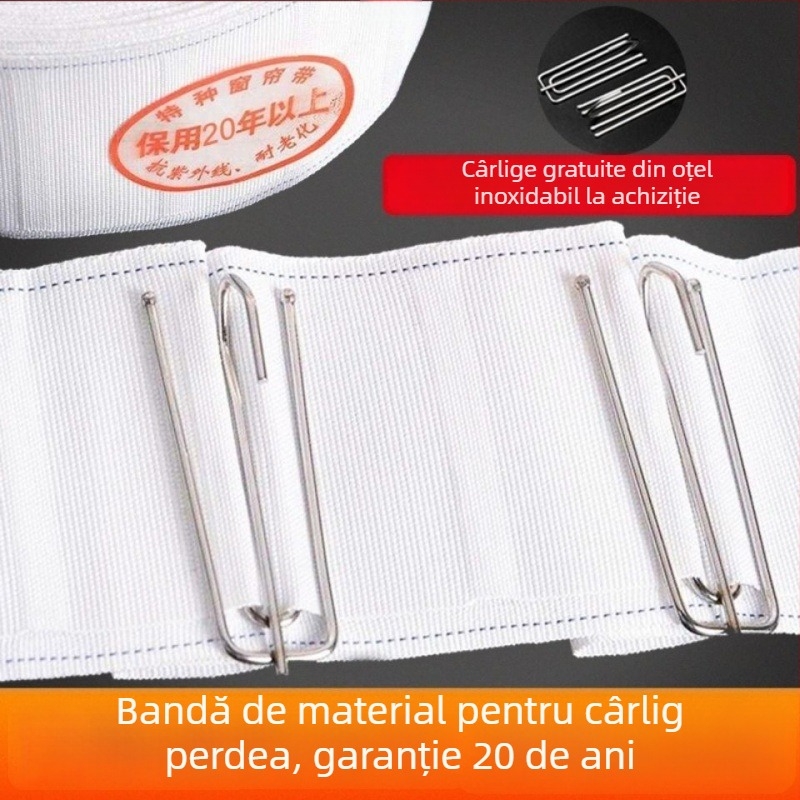 Bandă pentru perdea cu cârlige, benzi albe din țesătură, accesorii pentru perdea, lavabilă la mașină, benzi groase din țesătură, capete de țesătură