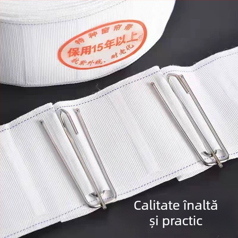 Bandă pentru perdea cu cârlige, benzi albe din țesătură, accesorii pentru perdea, lavabilă la mașină, benzi groase din țesătură, capete de țesătură
