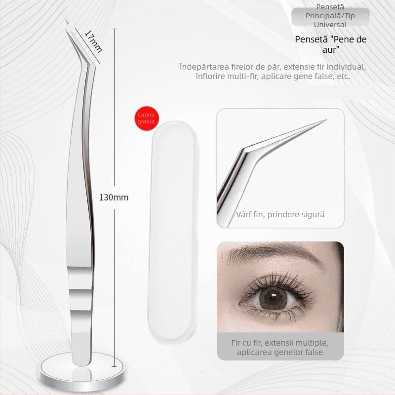 Pensete pentru gene pentru extensii – anti-static, pene aurii, stil Phoenix, prințesă