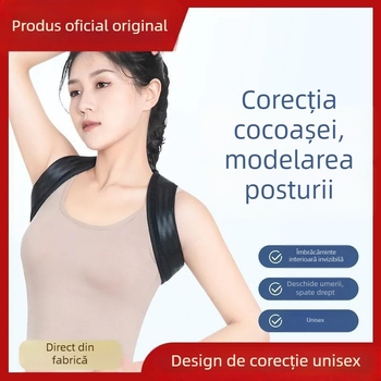 Centură respirabilă pentru corecția posturii, pentru deschiderea umerilor și menținerea coloanei vertebrale drepte; împotriva aplecării și cifozei; bandă de exerții în poziție culcată, unisex.