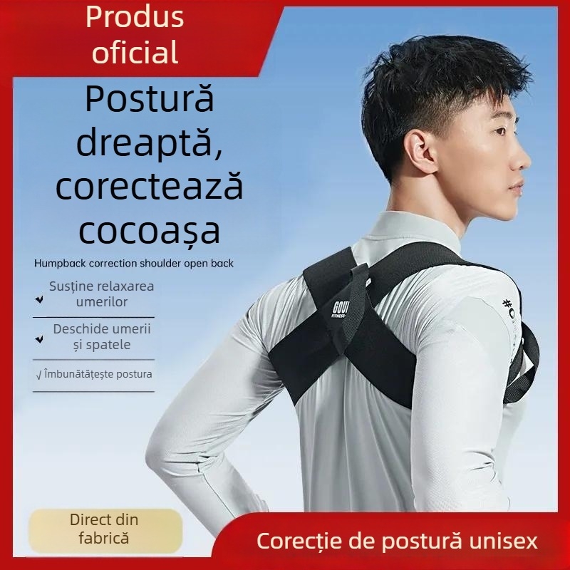 Centură respirabilă pentru corecția posturii, pentru deschiderea umerilor și menținerea coloanei vertebrale drepte; împotriva aplecării și cifozei; bandă de exerții în poziție culcată, unisex.