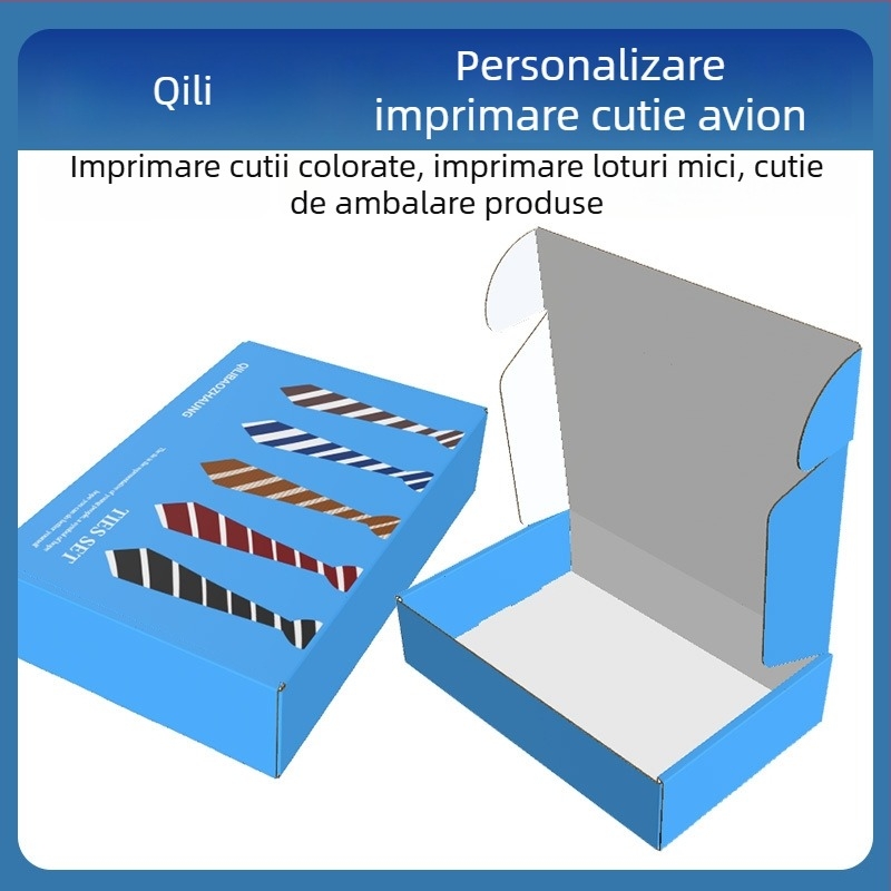 Cutie de carton cu imprimare color, carton ondulat extra-dur, alb, pentru lenjerie, șosete, cravate și haine.