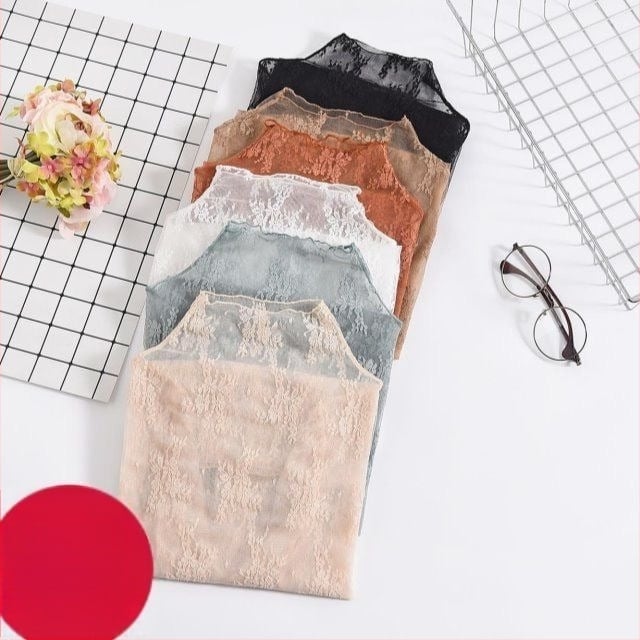 Top din dantelă cu plasă, pentru femei, guler semi-înalt, material ușor