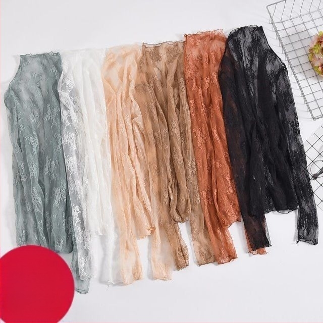 Top din dantelă cu plasă, pentru femei, guler semi-înalt, material ușor