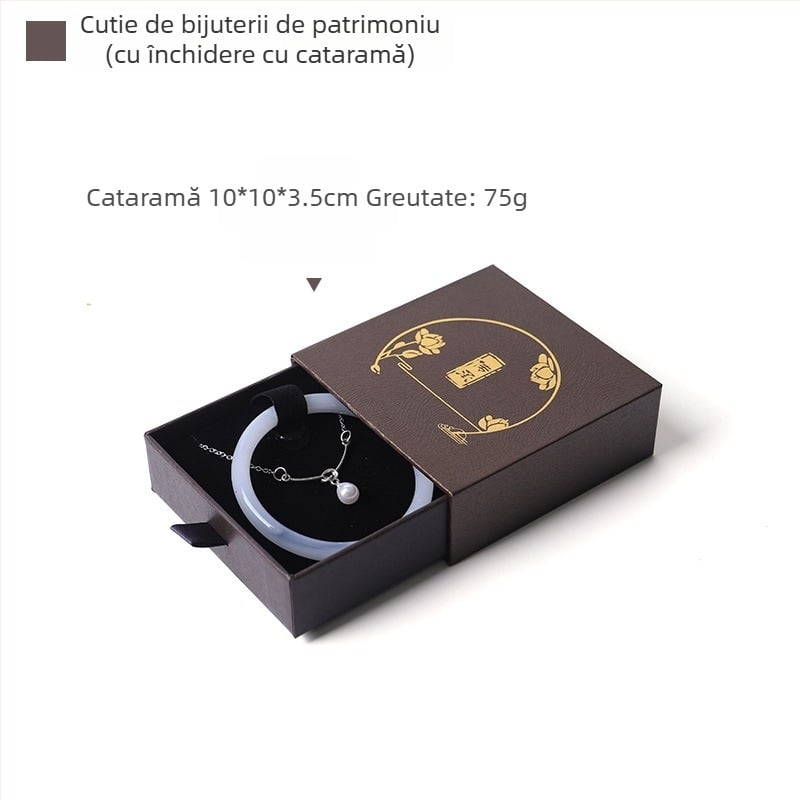 Cutie pentru brățară din jad în stil antic, cu panglică și ciucuri – cutie de bijuterii cu sertar