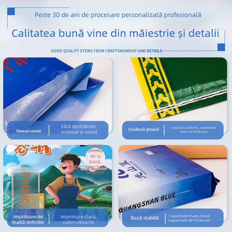 Saci textile imprimate color, laminate, cu dublu strat și ventil; saci personalizați pentru îngrășăminte chimice și furaje pentru animale