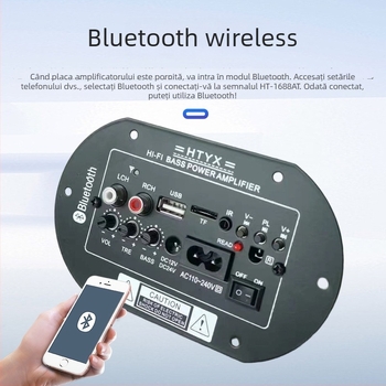 Placă cilindrică Bluetooth pentru subwoofer, uz casnic și auto, 6/8/10 inch, 12V/24V/220V, placă de sunet