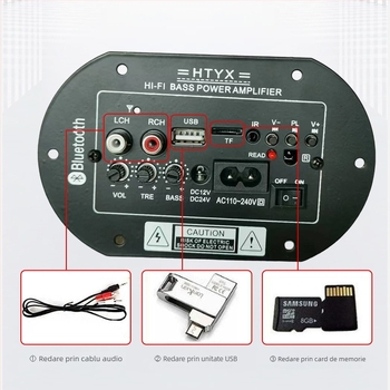 Placă cilindrică Bluetooth pentru subwoofer, uz casnic și auto, 6/8/10 inch, 12V/24V/220V, placă de sunet