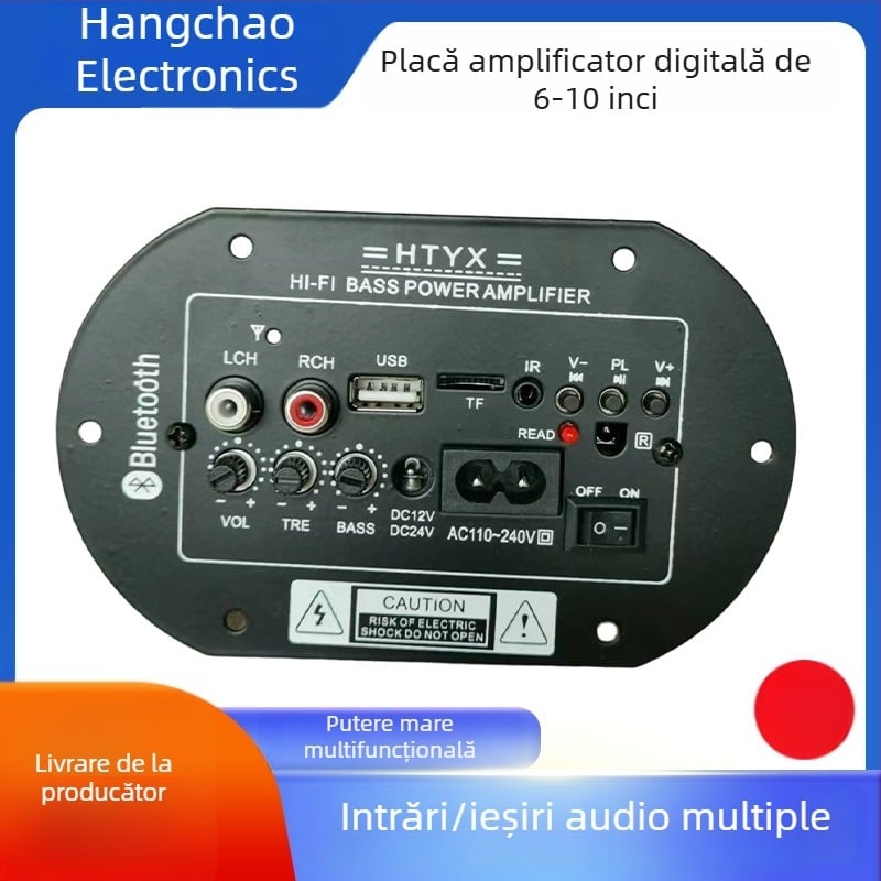 Placă cilindrică Bluetooth pentru subwoofer, uz casnic și auto, 6/8/10 inch, 12V/24V/220V, placă de sunet