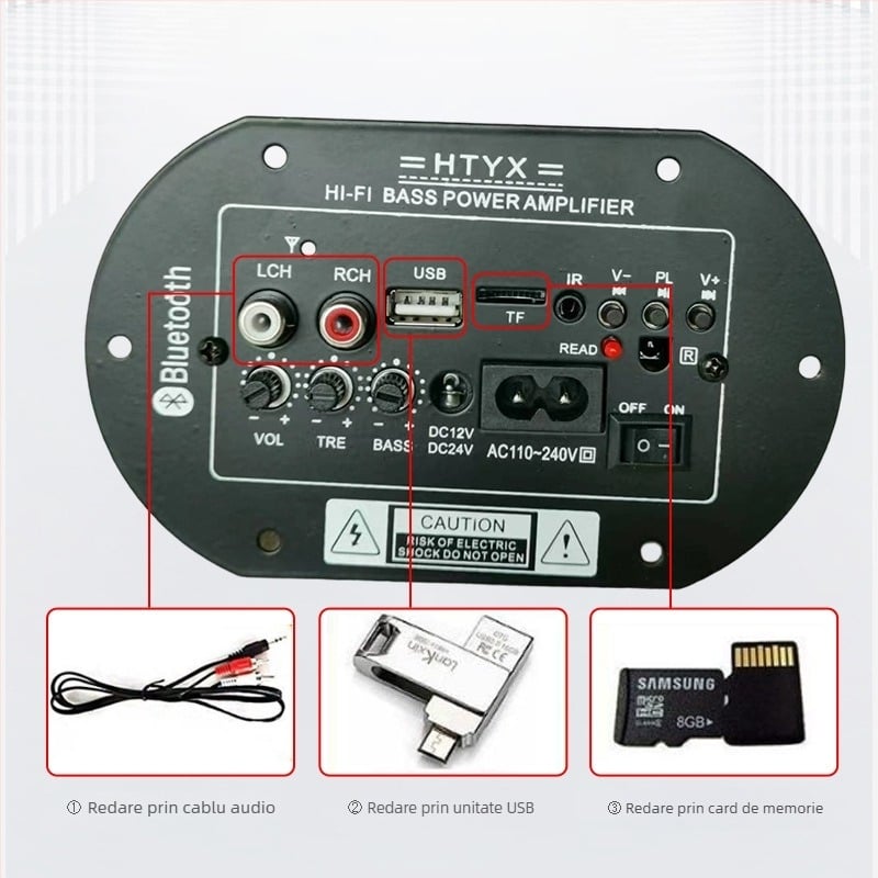 Placă cilindrică Bluetooth pentru subwoofer, uz casnic și auto, 6/8/10 inch, 12V/24V/220V, placă de sunet