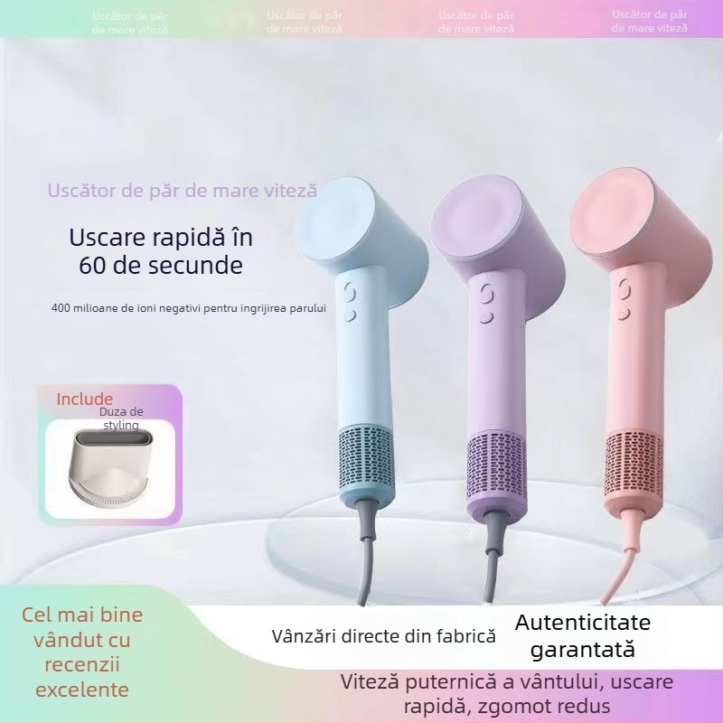 Uscător de păr fără lamă, cu ioni negativi, control inteligent al temperaturii, 1600 W, 220 V, două viteze de aer, aer rece/cald