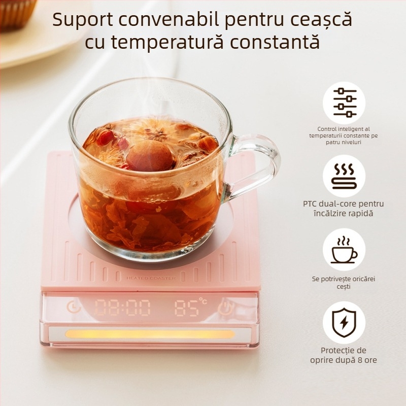Suport încălzitor pentru ceașă cu control tactil, patru niveluri ale temporizatorului, încălzitor ceramic pentru băuturi