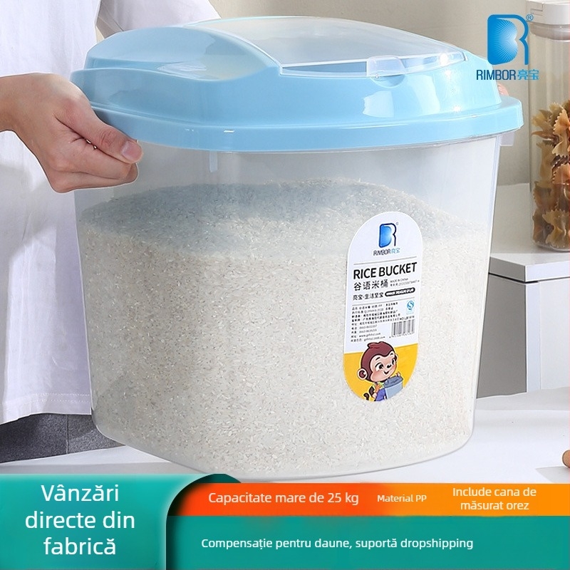 Container transparent depozitare orez bucătărie — protecție împotriva umezelii și dăunătorilor, recipient etanș pentru orez, făină și cereale