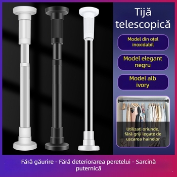 Bară telescopică pentru perdele din oțel inoxidabil, montaj fără găuri, bară de uscat haine, bară de susținere pentru garderobă, bară de despărțire a dormitorului