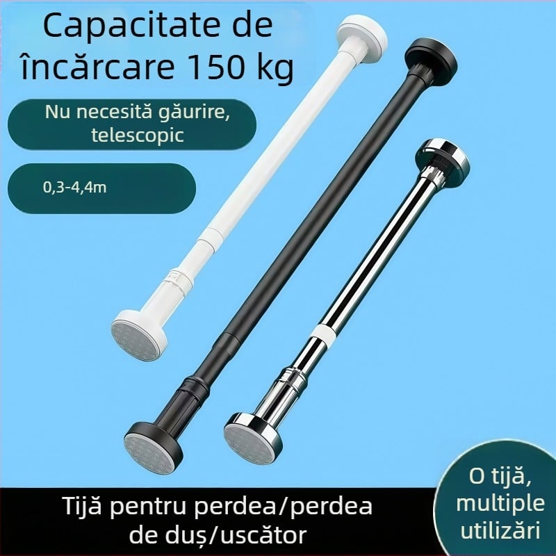 Bară telescopică pentru perdele din oțel inoxidabil, montaj fără găuri, bară de uscat haine, bară de susținere pentru garderobă, bară de despărțire a dormitorului