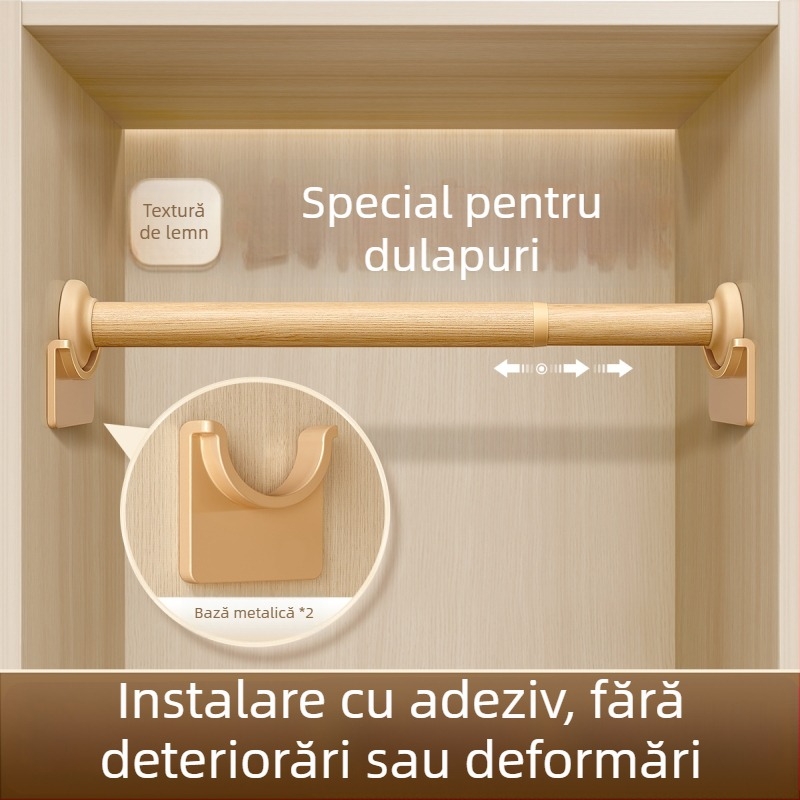Bară de uscare pentru haine, fără găuri, pentru dulap de cămin, bară pentru perdea, tijă subțire, suport telescopic reglabil pentru atârnarea hainelor