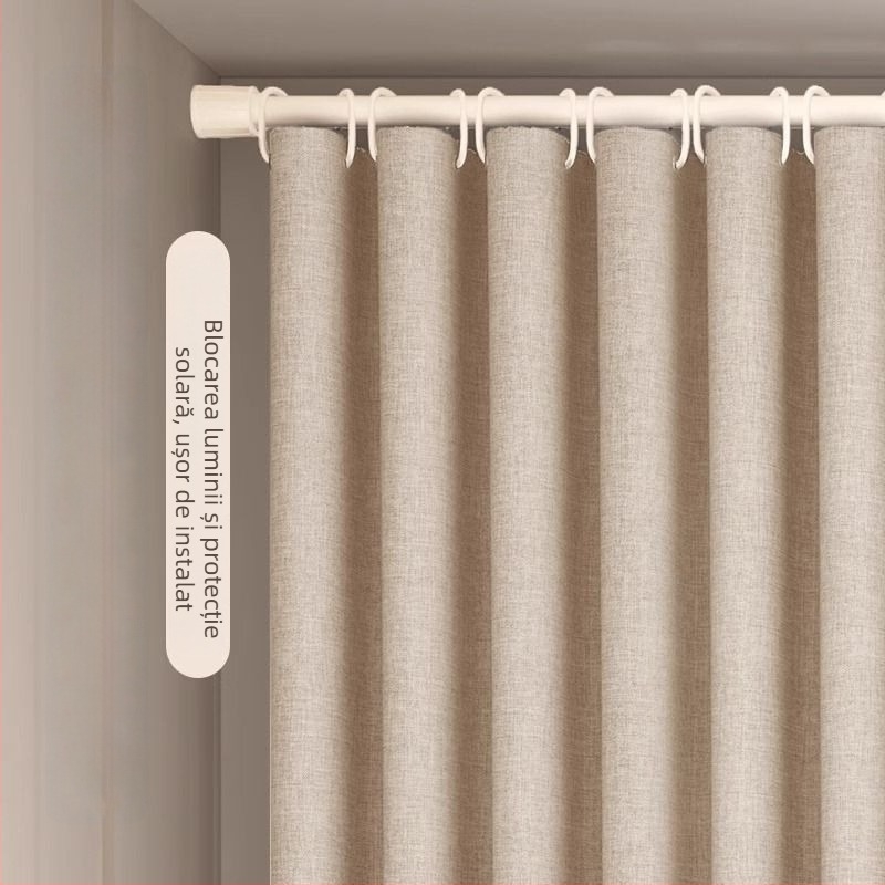 Cortină blackout culoare Milk Tea pentru living și dormitor, țesătură densă, acoperire totală, design japonez în stil lemnos