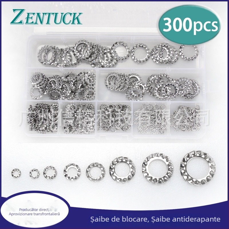 Șaibă zimțată din oțel inoxidabil 304, șaibă de blocare, set de 300 bucăți, șaibă anti-derapantă în formă de floare
