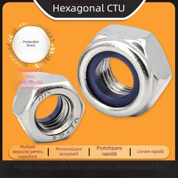 Set de piulițe hexagonale din oțel inoxidabil 304, cu piulițe autofrene din nailon, ambalat în cutie