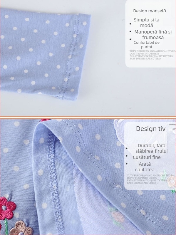 Rochie pentru fete din bumbac 100%, cu mâneci lungi, imprimă cu prințesă, colecție de toamnă
