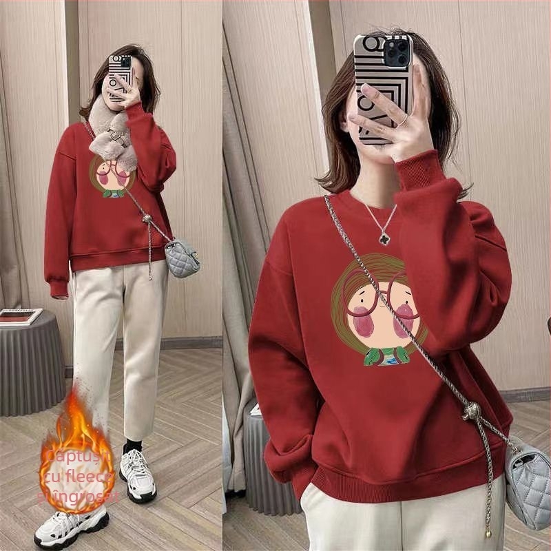 Nou pulover damă cu căptușeală din fleece, de înaltă calitate, oversize, guler rotund, potrivit pentru primăvară, toamnă și iarnă