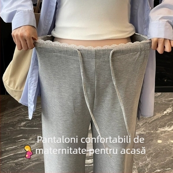 Pantaloni de maternitate pentru primăvară-toamnă 2026, stil nou, talie joasă, mărime mică, șnur din dantelă, croială largă