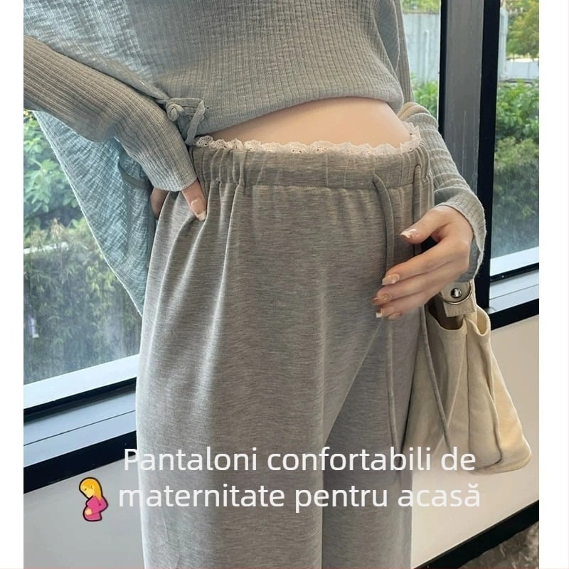 Pantaloni de maternitate pentru primăvară-toamnă 2026, stil nou, talie joasă, mărime mică, șnur din dantelă, croială largă