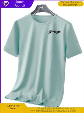 Tricou bărbătesc de vară din Ice Silk, uscare rapidă, mânecă scurtă, guler rotund, croială lejeră, respirant, cu imprimeu geometric, pentru alergare și purtare casual