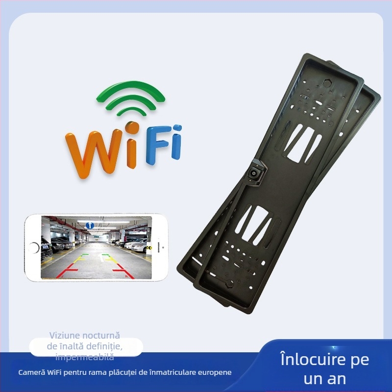 Cameră de recul wireless Wi‑Fi pentru rama plăcii de înmatriculare europene, HD vizionare nocturnă cu iluminare stelară