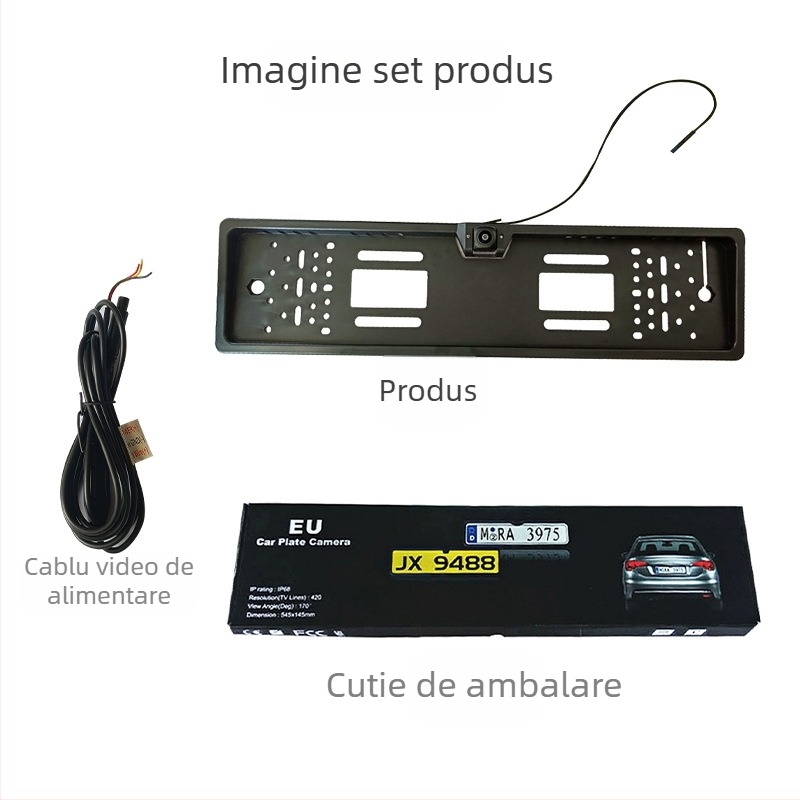 Cameră de recul wireless Wi‑Fi pentru rama plăcii de înmatriculare europene, HD vizionare nocturnă cu iluminare stelară
