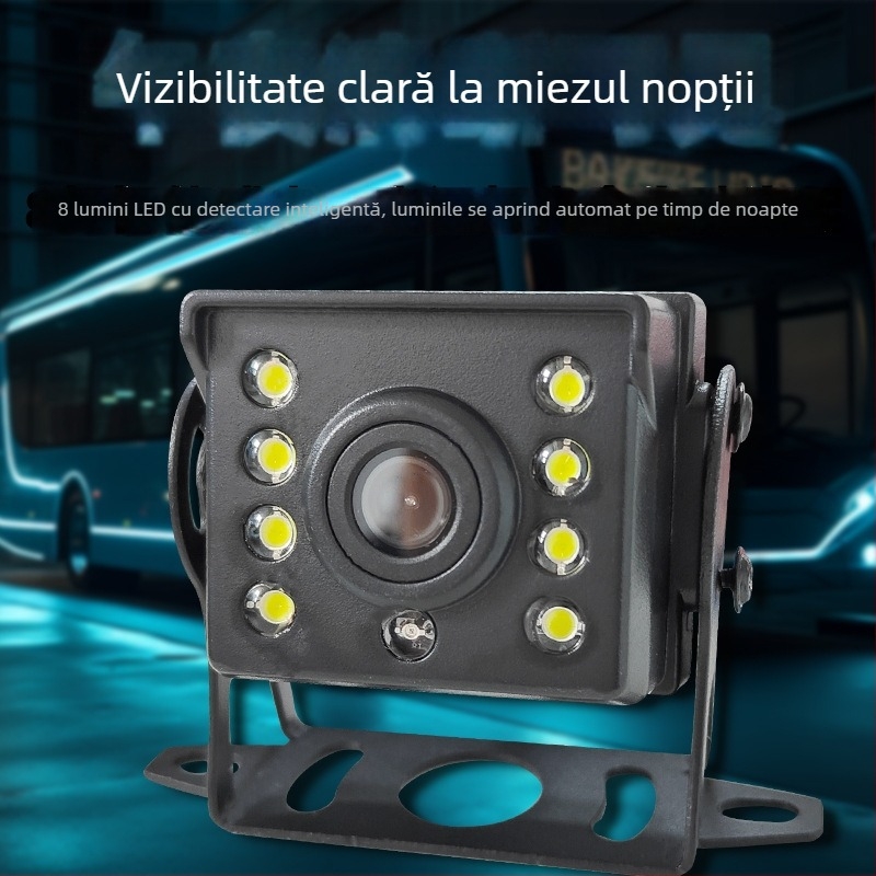Cameră de recul HD pentru autobuze și camioane, 24V, reglabilă la 180°, rezoluție 1024x768