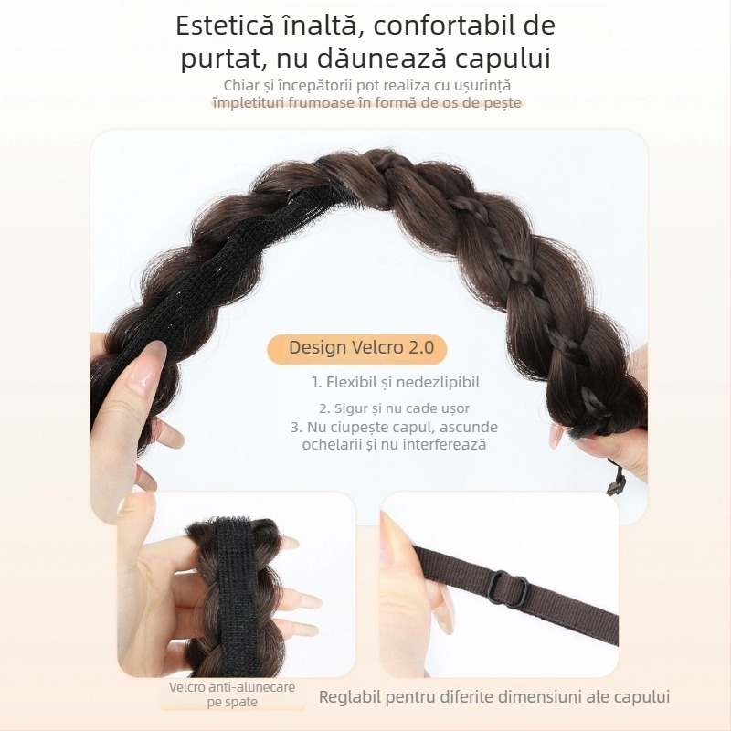 Bandă magnetică pentru păr cu împletitură tip coadă de pește, perucă integrată, păr împletit lung, coafură inspirată de influenceri, diademă înaltă