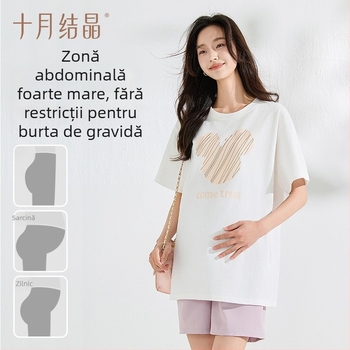 Bluza de maternitate October Crystal, bumbac, mâneci scurte, croi lejer, lungime medie, vară